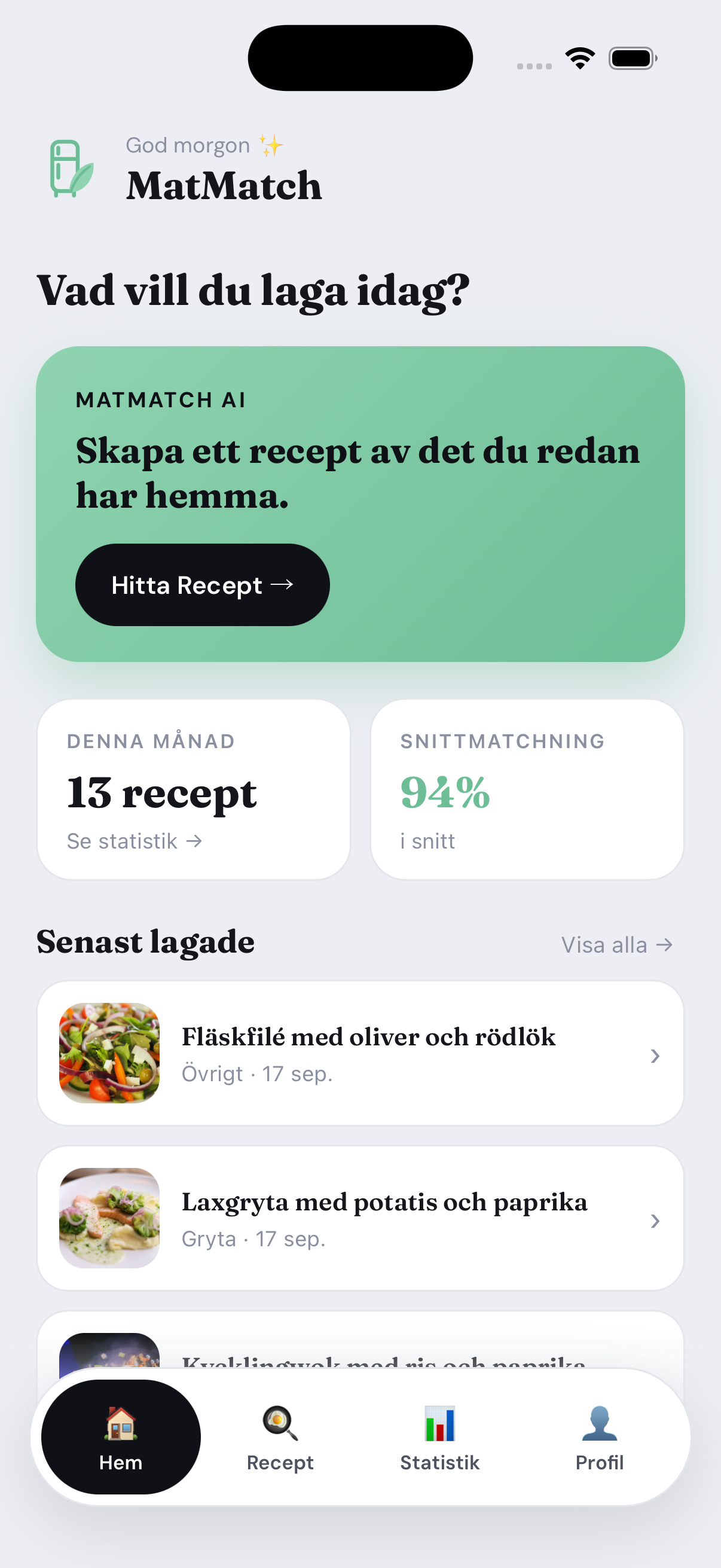 Hemskärmen i MatMatch